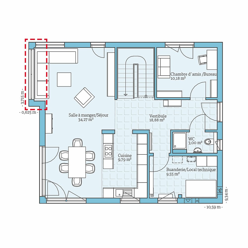 Maison Prefabriquee Villa 166: Option de planification rez-de-chaussee 
