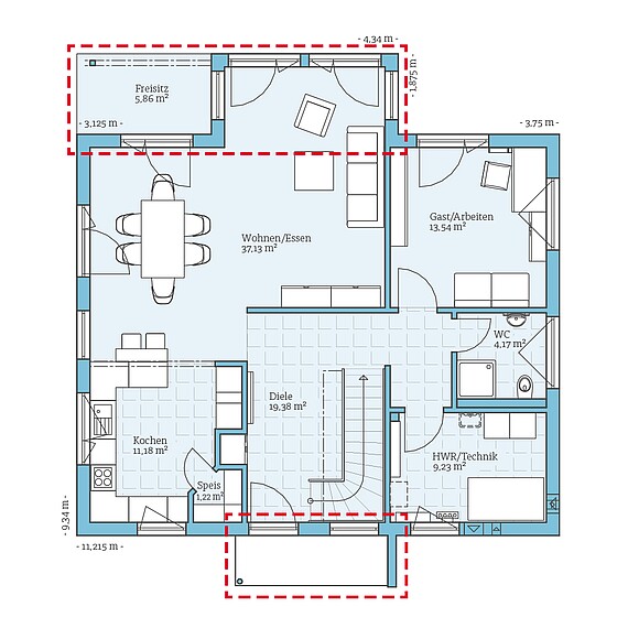 Fertighaus Variant 35-174: Grundrissoption EG