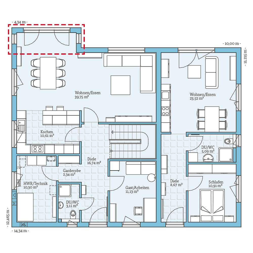 Planungsoption Erdgeschoss Fertighaus Duo 225: Grundrissoption EG