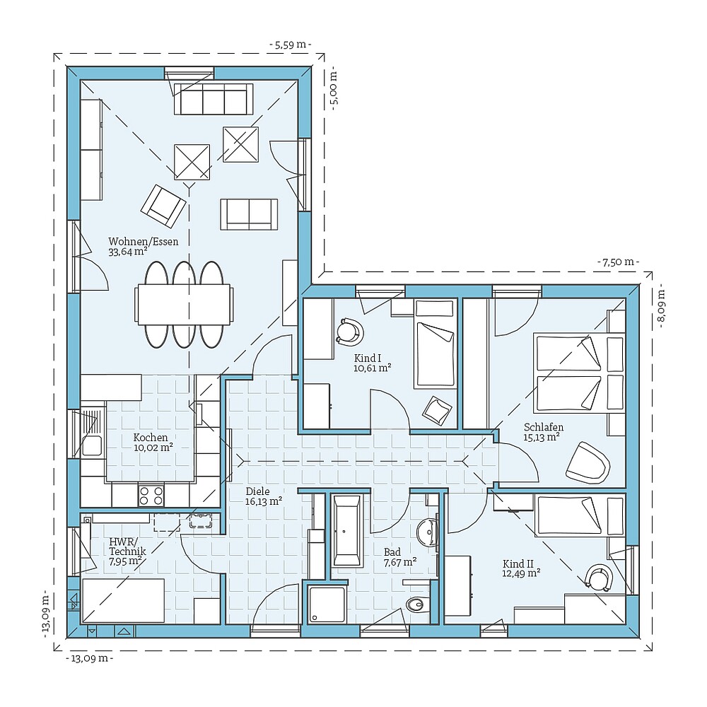 Fertighaus Bungalow 113: Grundriss EG