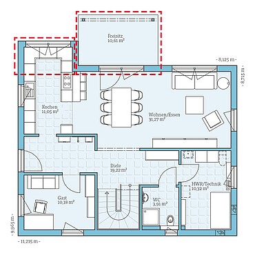 Fertighaus Variant 25-165: Grundrissoption EG