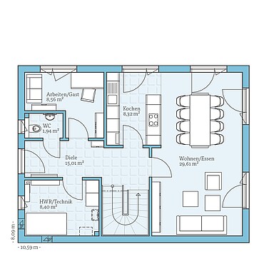 Fertighaus Villa 142: Grundriss EG