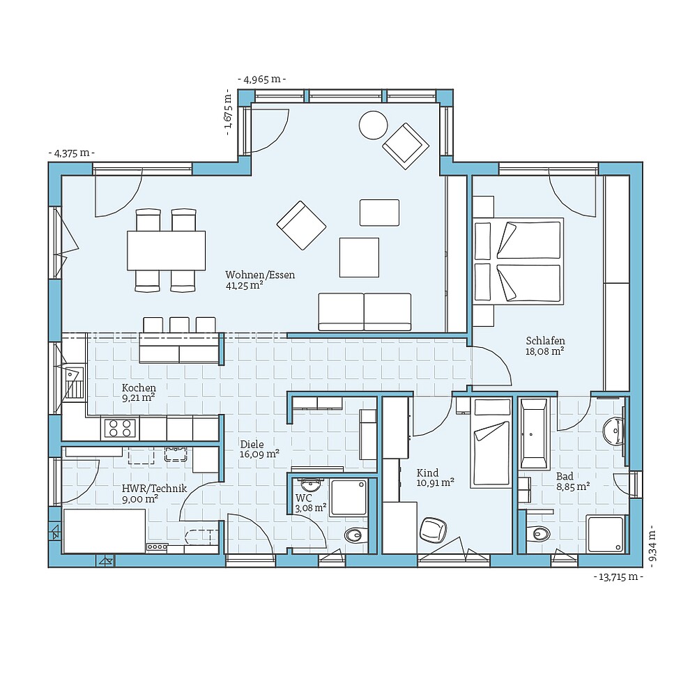 Fertighaus Bungalow 116: Grundriss EG
