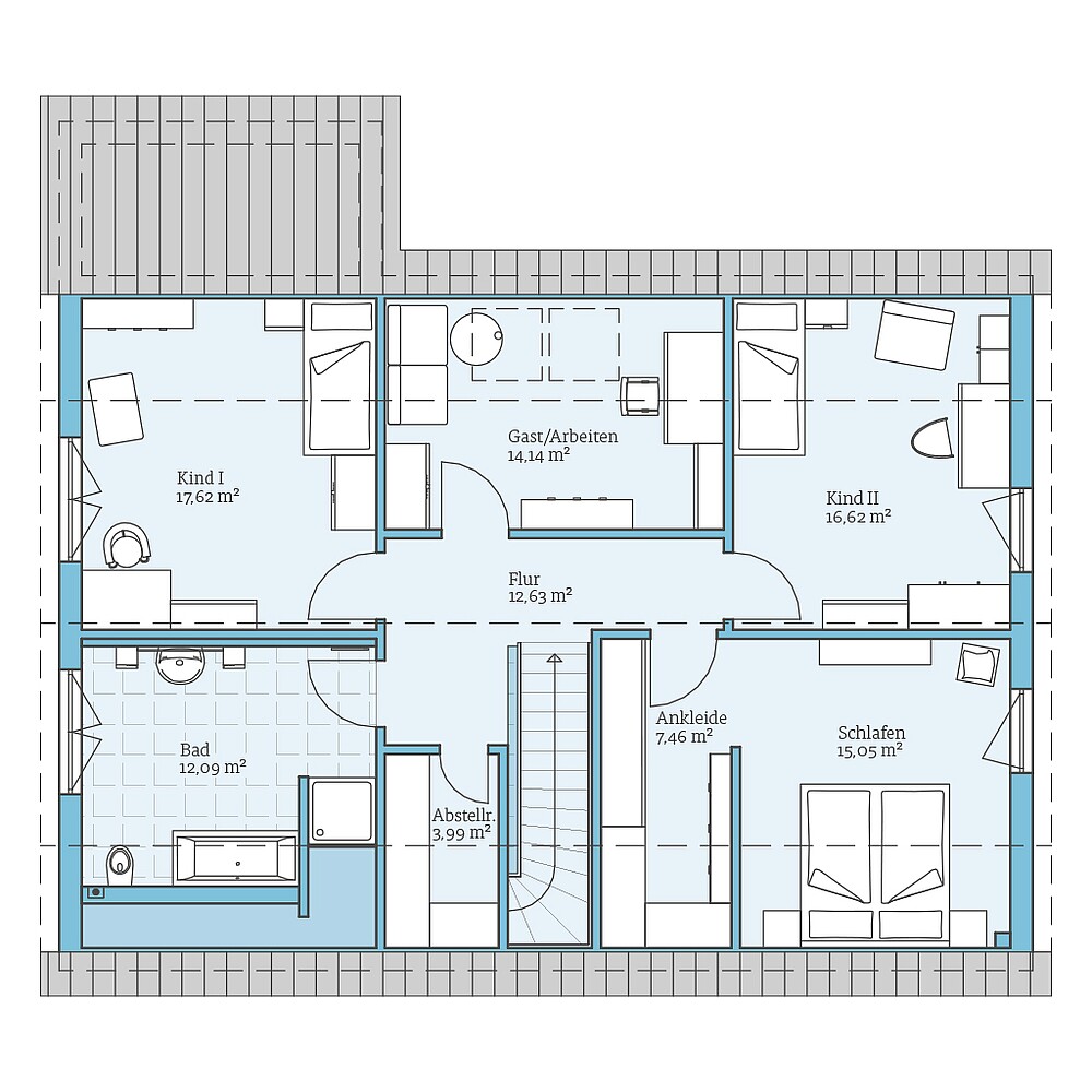 Dachgeschoss Fertighaus Duo 210: Grundriss DG