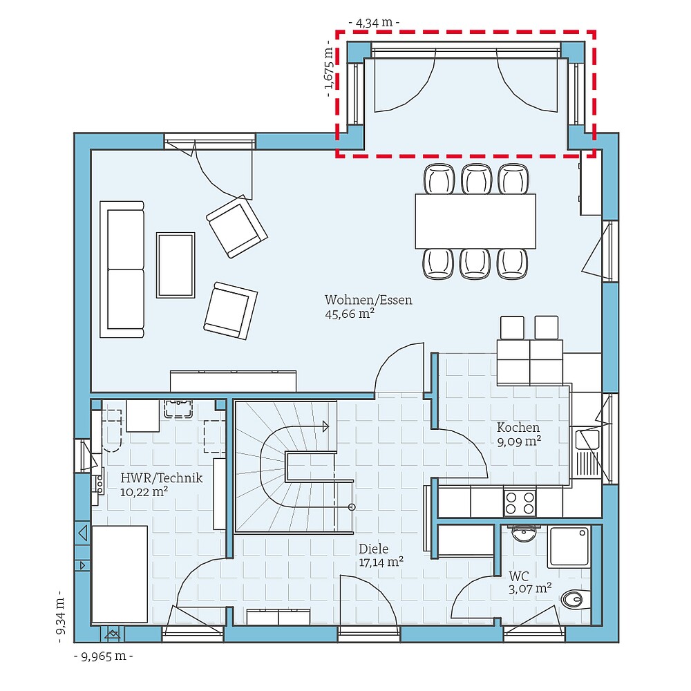 Erdgeschoss Planungsoption Fertighaus Villa 156: Grundrissoption EG