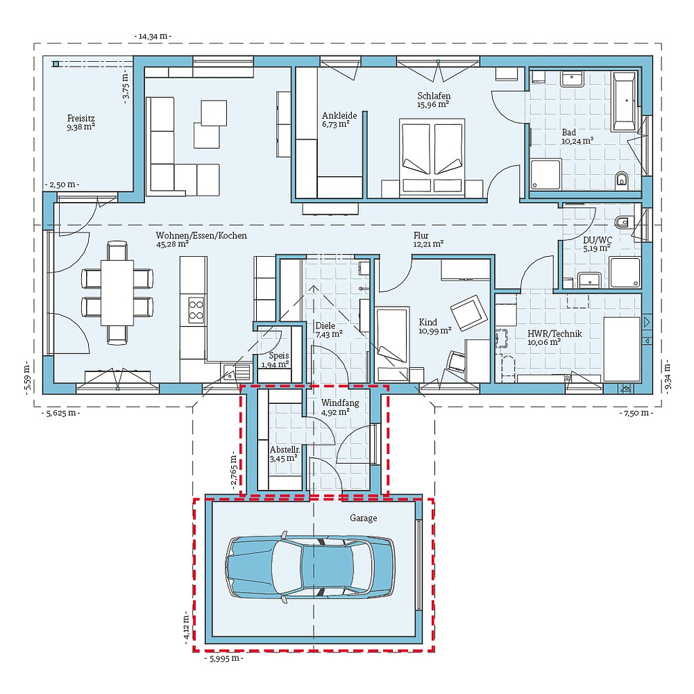 Fertighaus Bungalow 127: Grundriss EG - Hanse Haus Fertighaus Bungalow 127: Grundriss EG