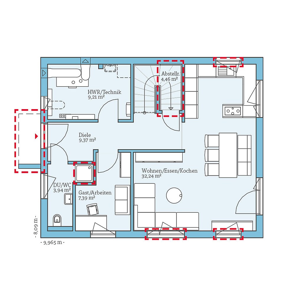 QNG⁺-Line: Villa 133: Grundrissoption 1 EG - Hanse Haus