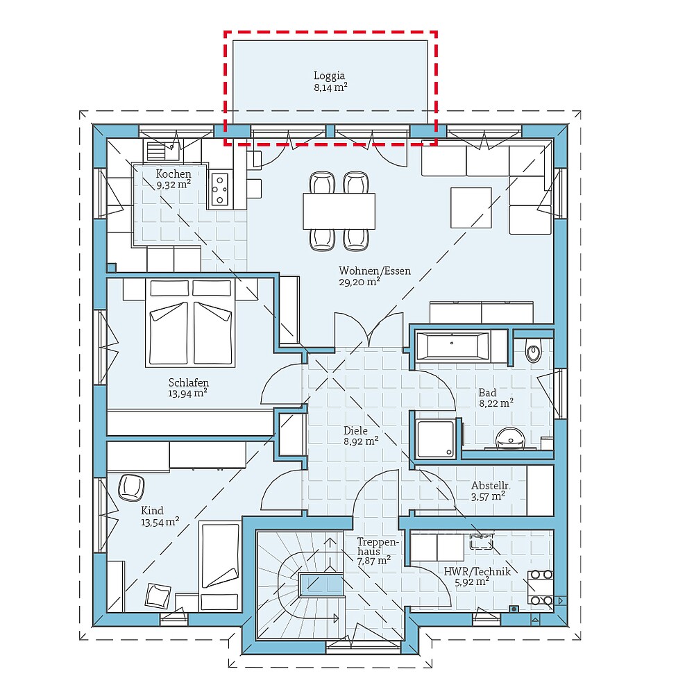 Obergeschoss Fertighaus Duo 203: Grundrissoption OG