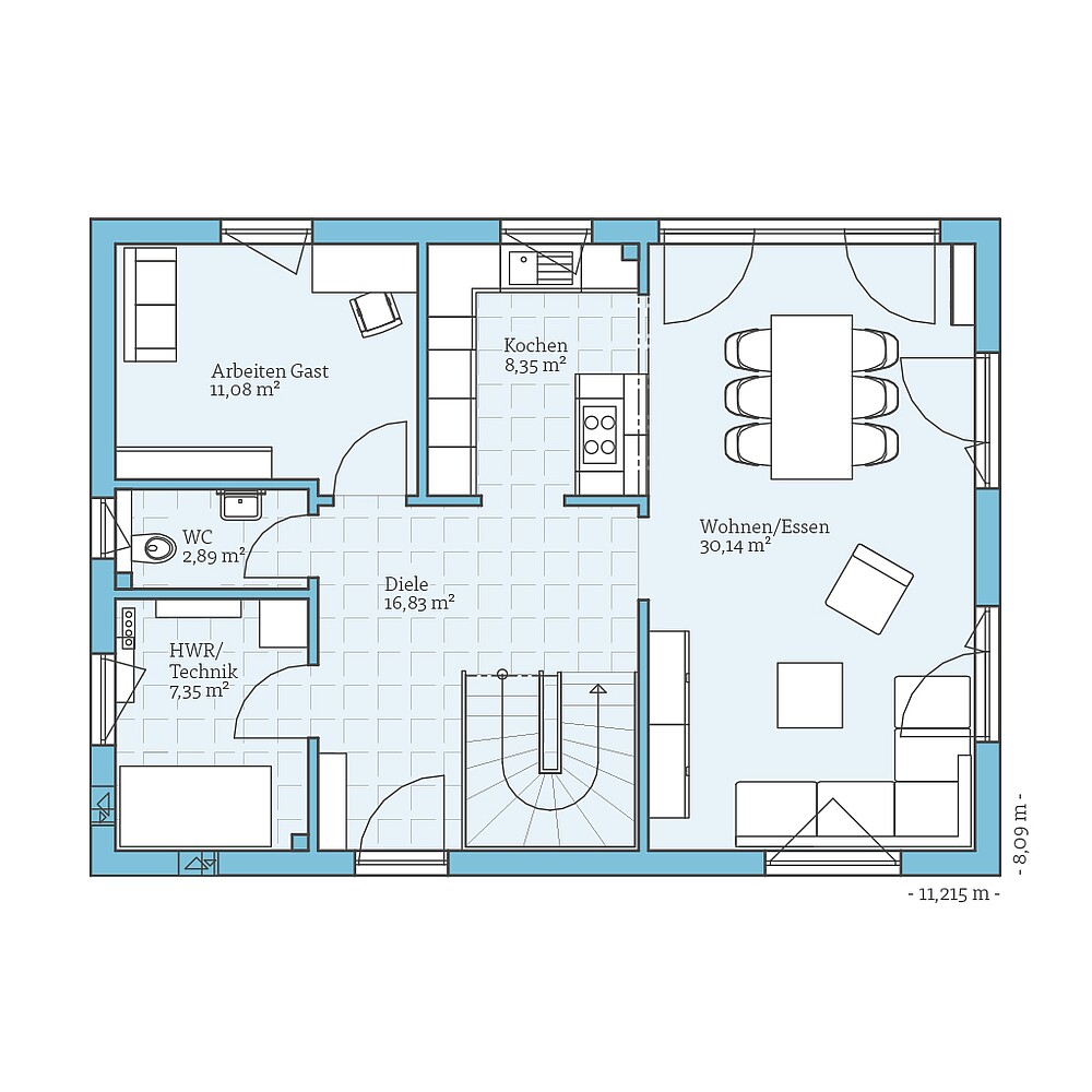 Erdgeschoss Fertighaus Variant 25-150: Grundriss EG