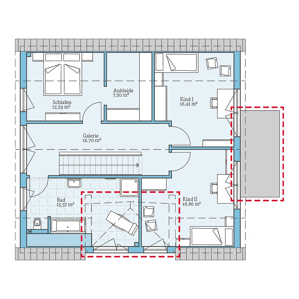 Planungsoption Dachgeschoss Fertighaus Variant 35-176: Grundrissoption DG