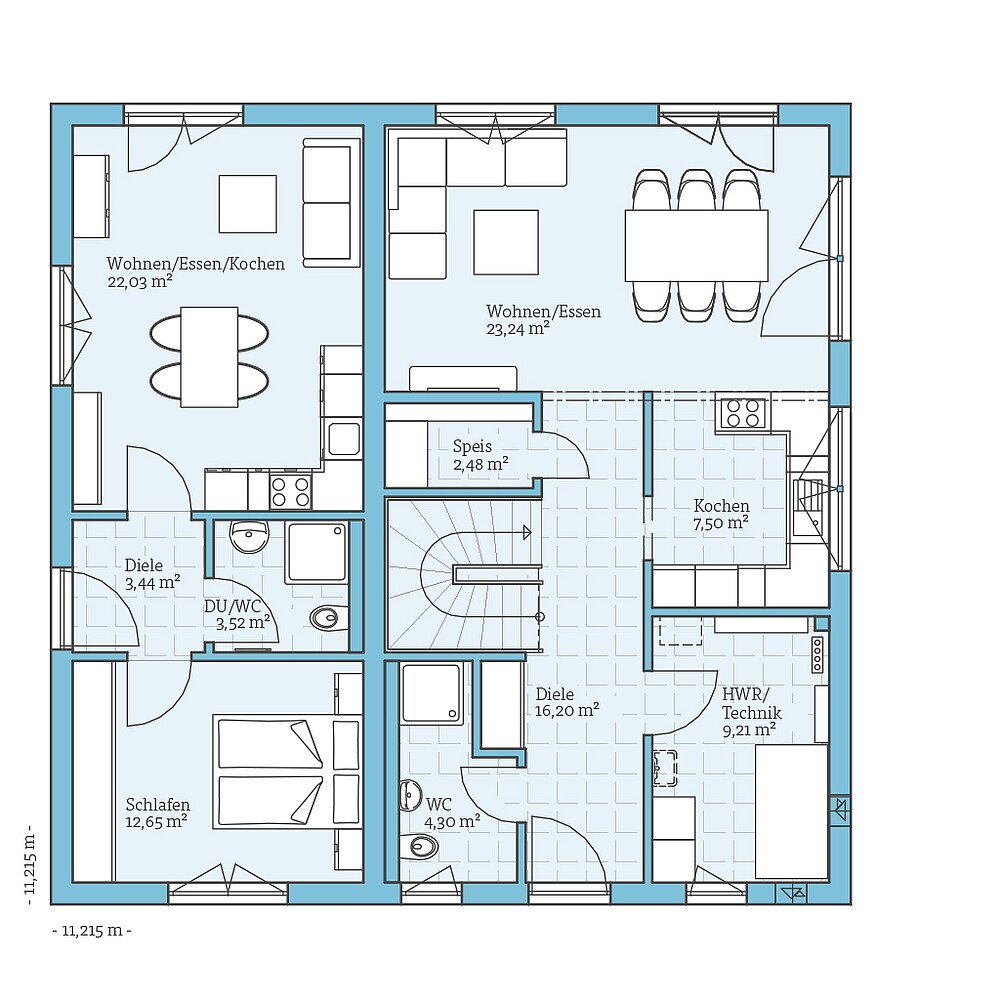 Erdgeschoss Fertighaus Duo 212: Grundriss EG