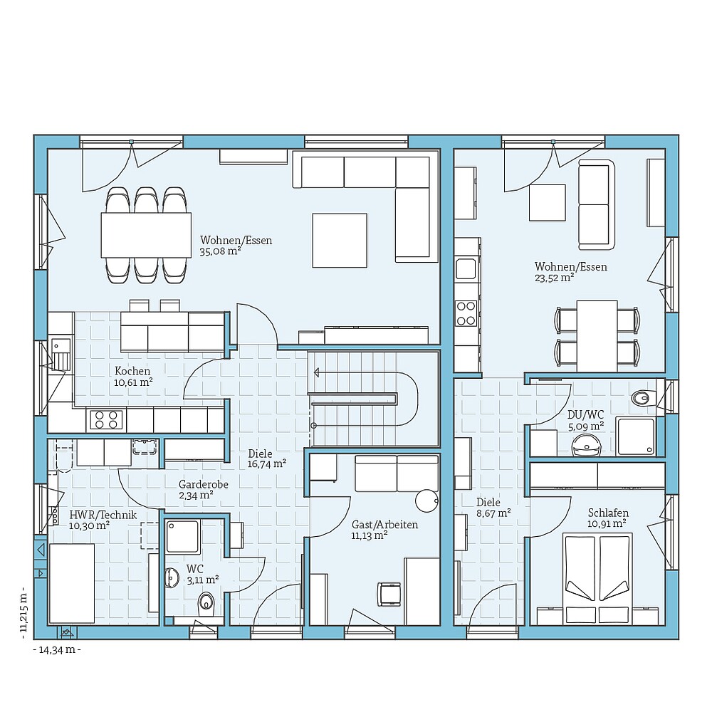 Erdgeschoss Fertighaus Duo 225: Grundriss EG