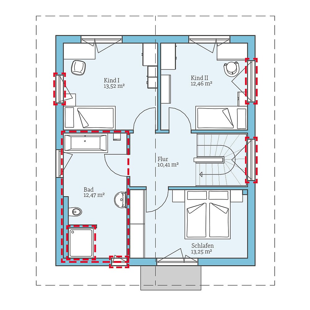 QNG⁺-Line: Villa 124: Grundrissoption 1 OG - Hanse Hause