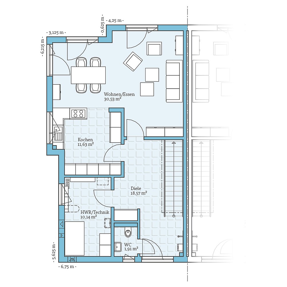Fertighaus Doppelhaus 144: Grundriss EG