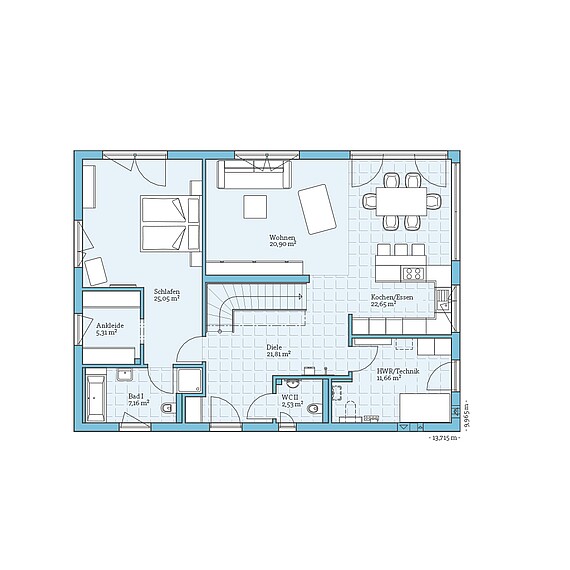 Fertighaus Variant 35-235 Variante 1: Grundriss EG