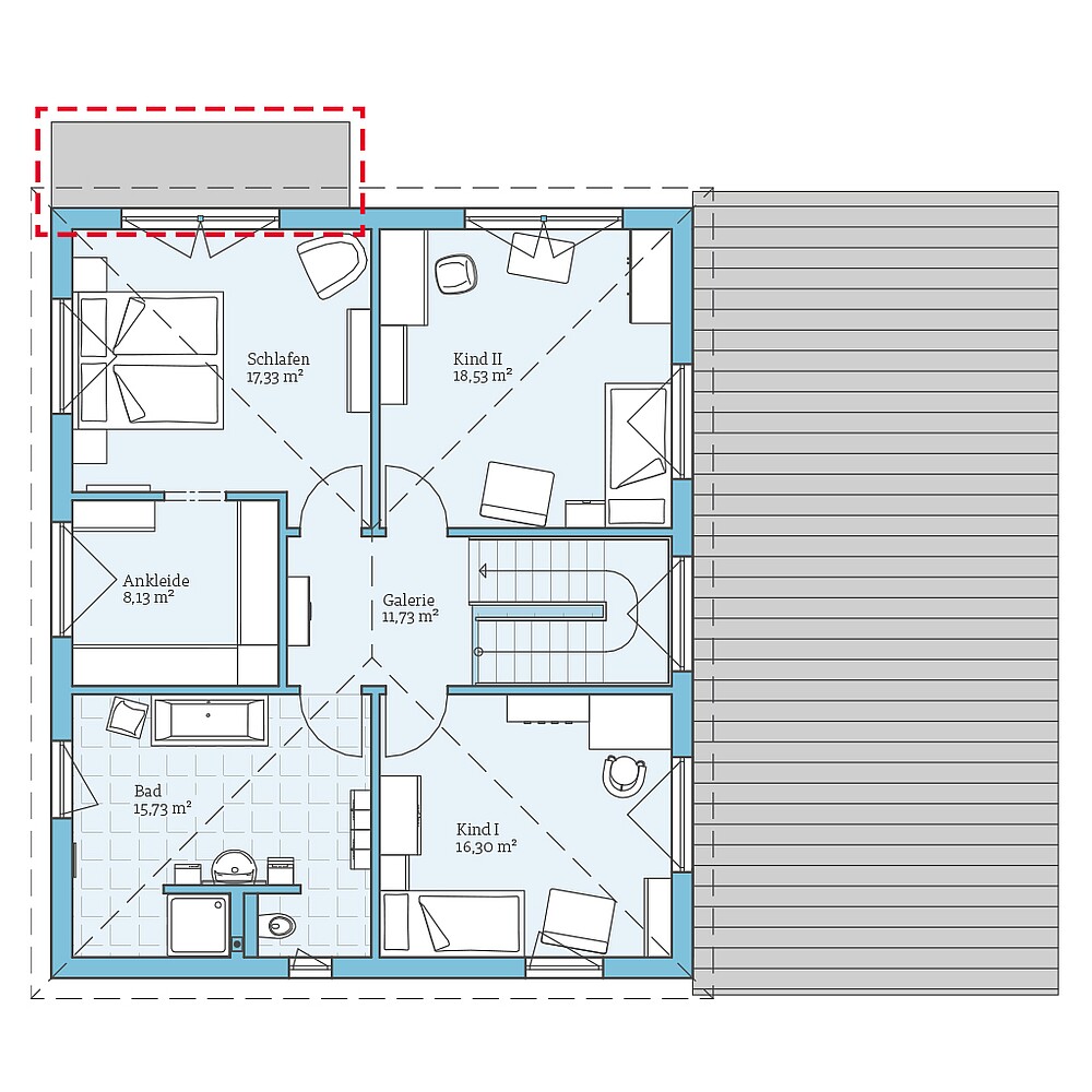 Planungsoption Obergeschoss Fertighaus Duo 225: Grundrissoption OG