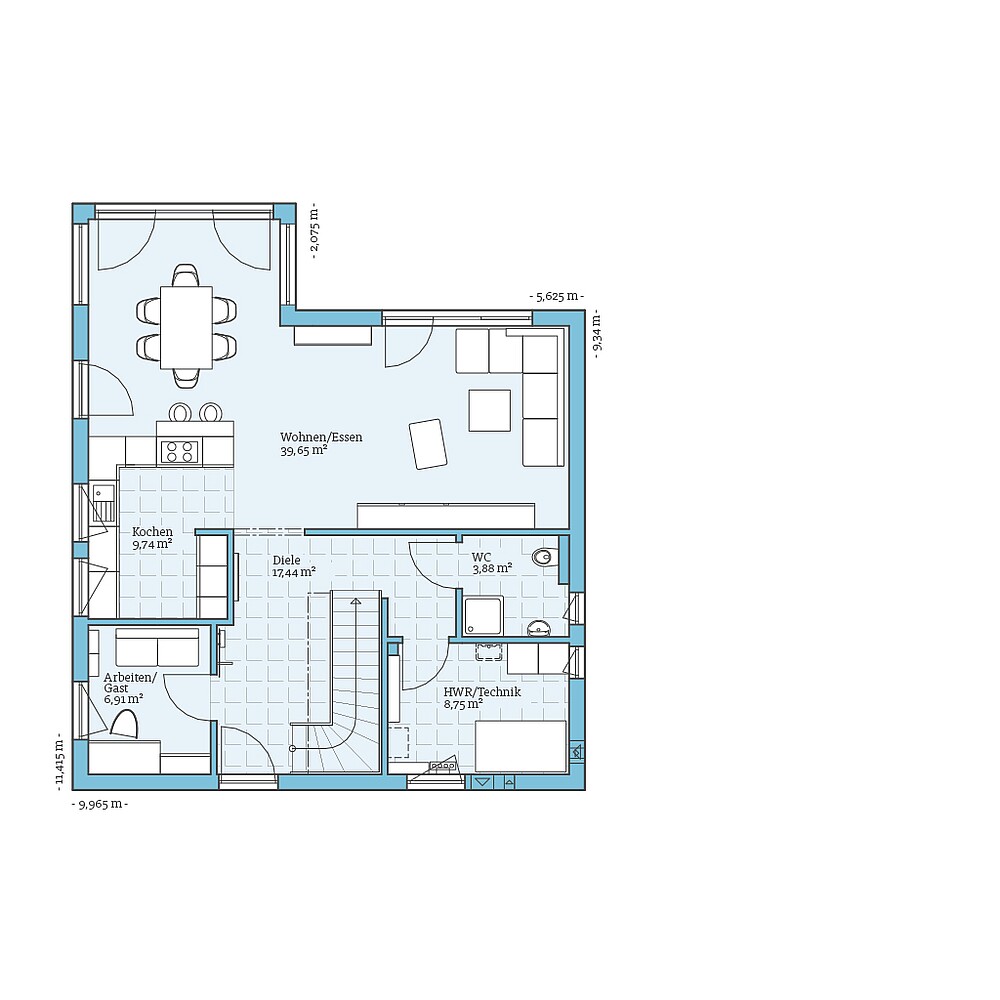 Erdgeschoss Fertighaus Variant 35-160: Grundriss EG