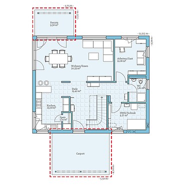 Fertighaus Variant 35-173: Grundrissoption EG