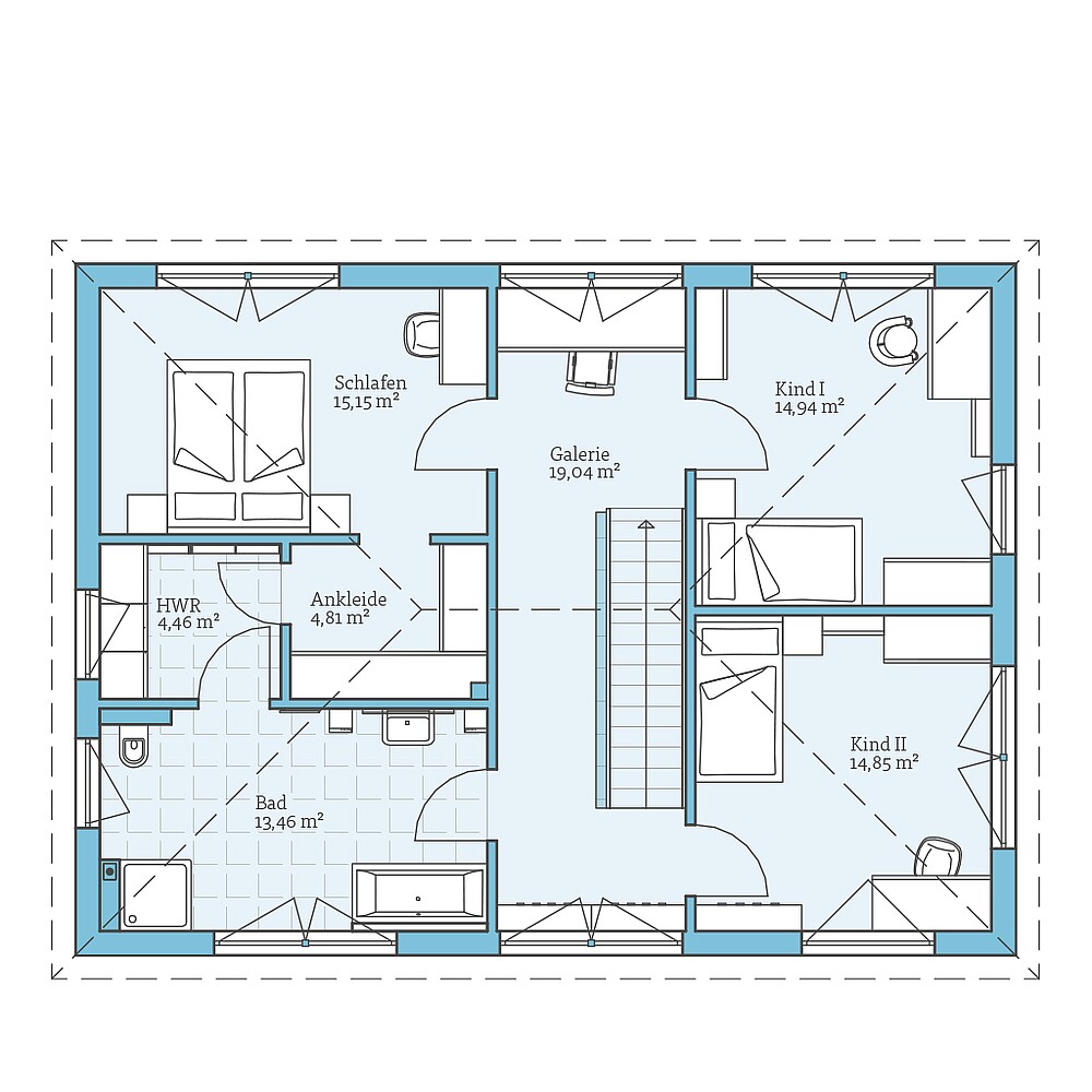 Fertighaus Villa 174: Grundriss OG