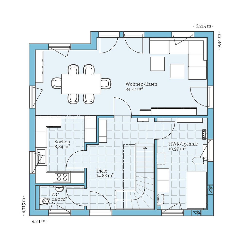 Erdgeschoss Fertighaus Variant 35-137: Grundriss EG
