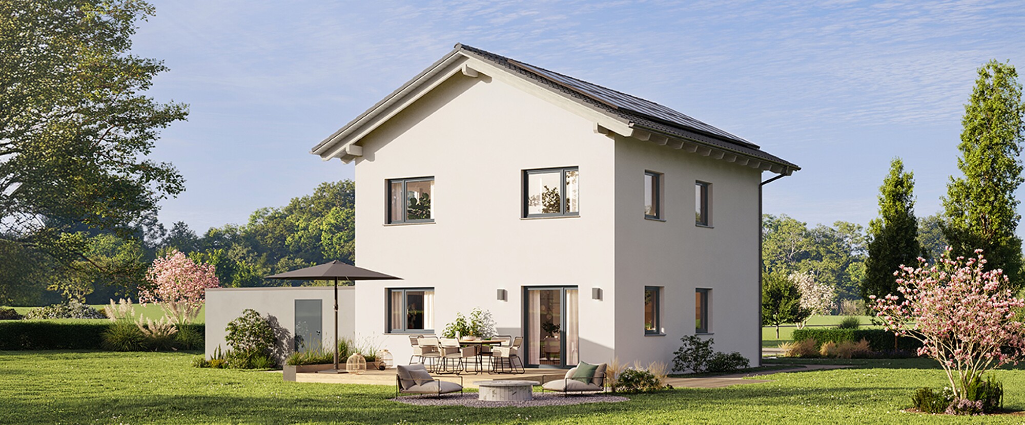 QNG⁺-Line: Fertighaus Villa 124 mit Satteldach
