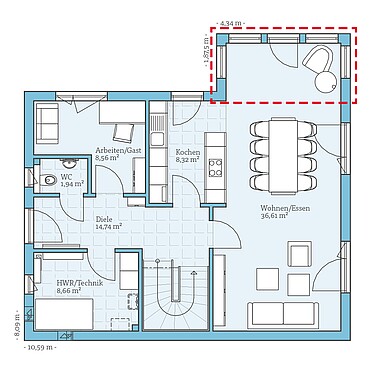 Fertighaus Villa 142: Grundrissoption EG