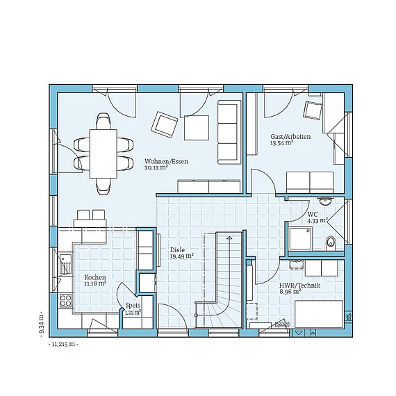 Fertighaus Variant 35-174: Grundriss EG