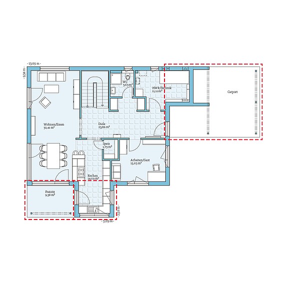 Fertighaus Villa 177: Grundrissoption EG