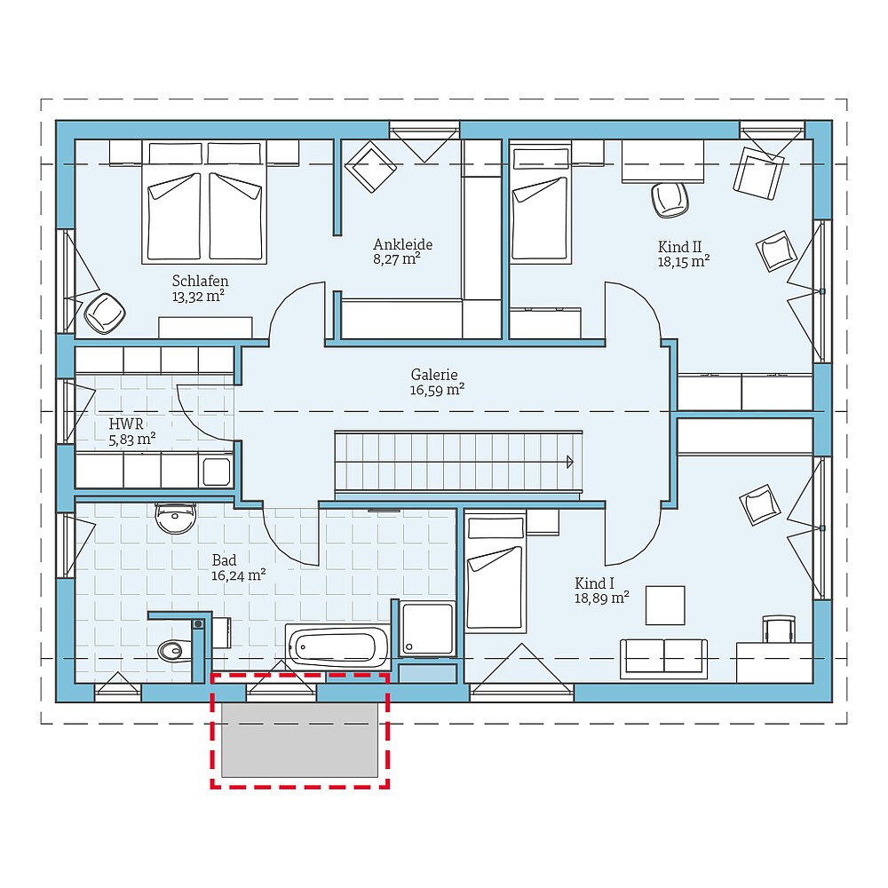 Dachgeschoss Fertighaus Variant 25-198: Grundrissoption DG