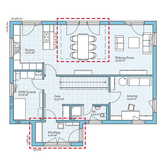 Fertighaus Villa 183: Grundrissoption EG