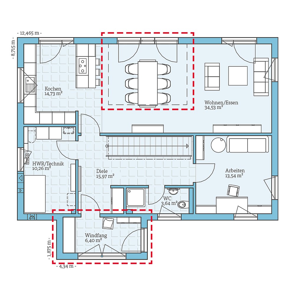 Erdgeschoss Planungsoption Fertighaus Villa 183: Grundrissoption EG