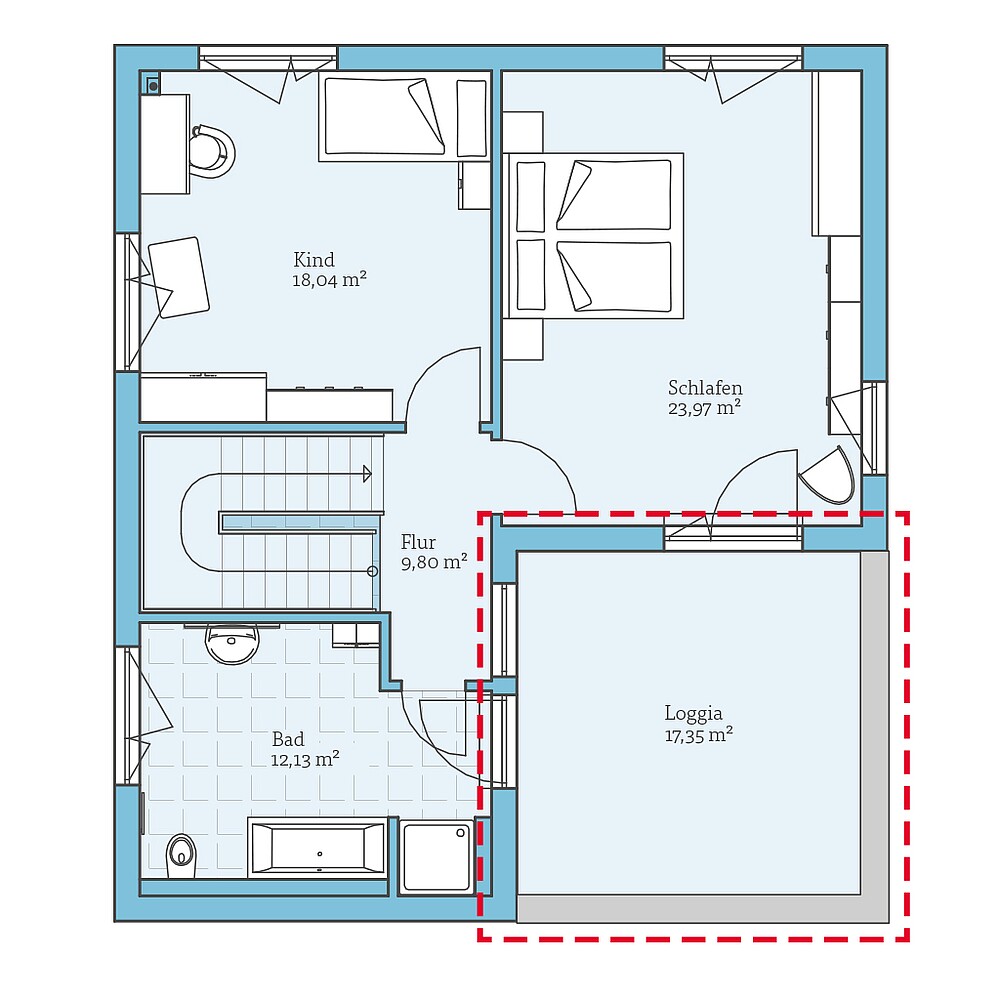 Planungsoption Obergeschoss Fertighaus Cubus 162: Grundrissoption OG