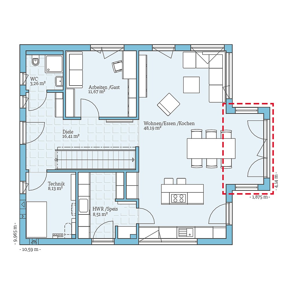 Planungsoption Erdgeschoss Fertighaus Variant 35-176: Grundrissoption EG