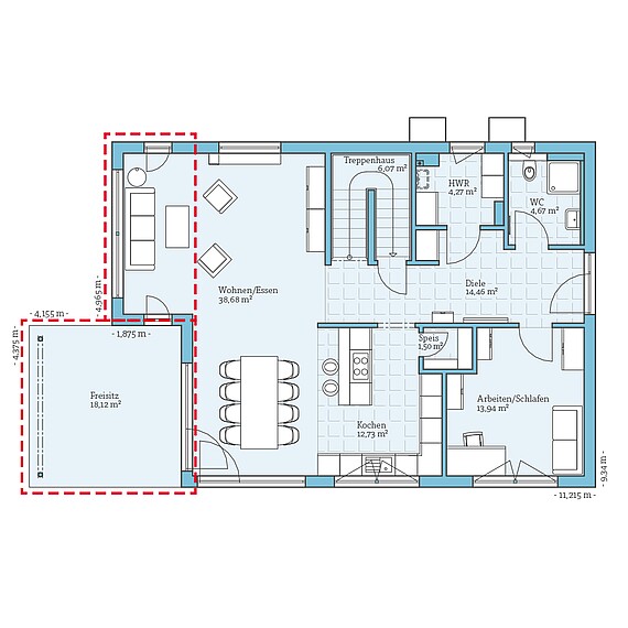 Fertighaus Villa 178: Grundrissoption EG