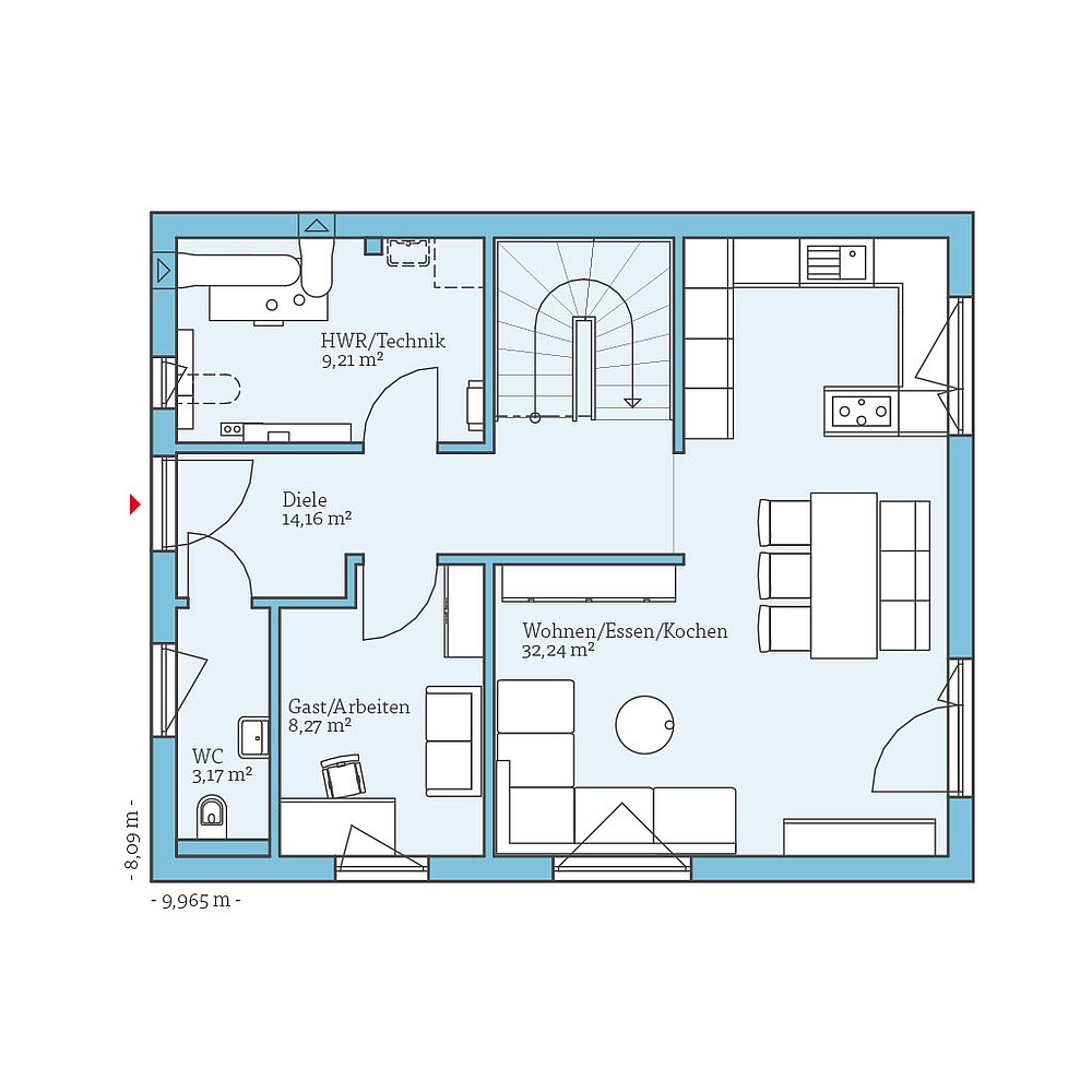 QNG⁺-Line: Villa 133: Grundriss EG - Hanse Haus