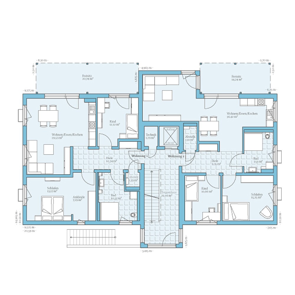 Fertighaus Mehrfamilienhaus 6 Wohneinheiten: Grundriss EG