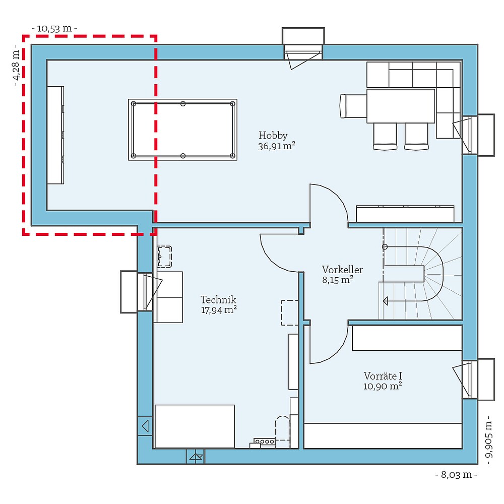 Kellergeschoss Planungsoption Fertighaus Villa 133: Grundrissoption KG