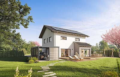 QNG⁺-Line: Fertighaus Villa 163 mit Walmdach