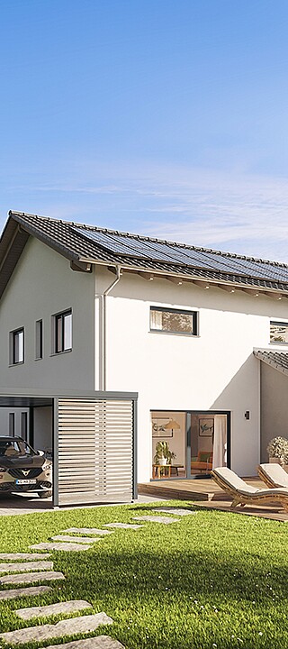 QNG⁺-Line: Fertighaus Villa 163 mit Satteldach