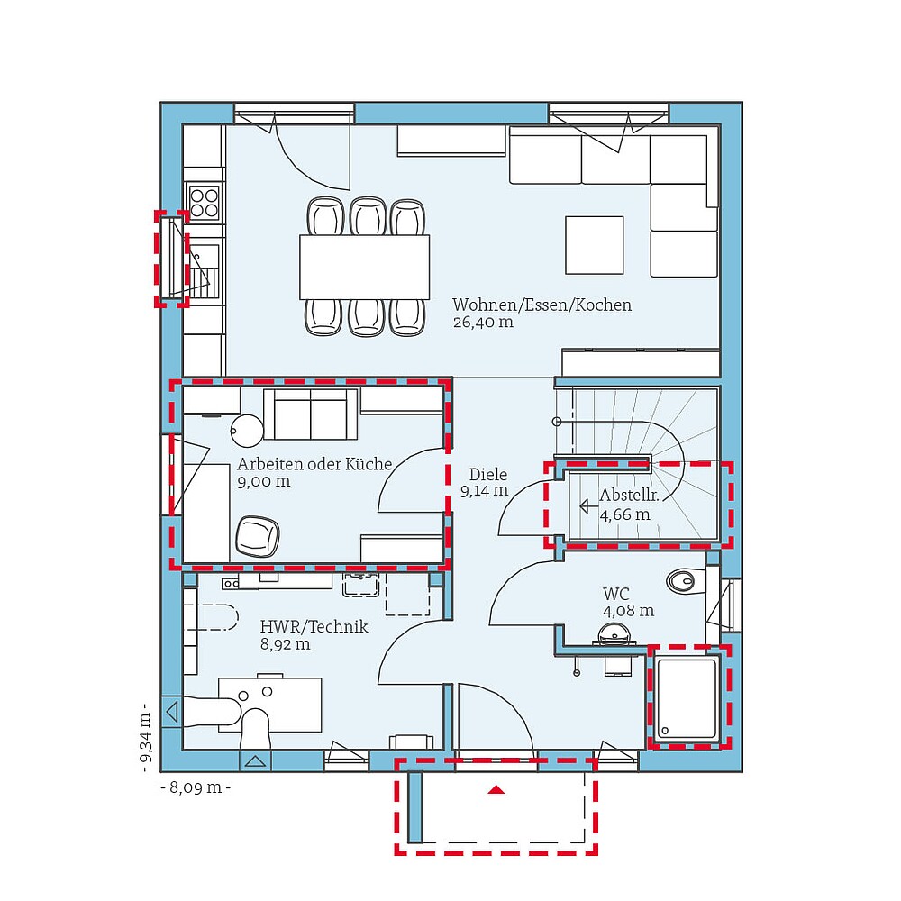 QNG⁺-Line: Villa 124: Grundrissoption 2 EG - Hanse Hause