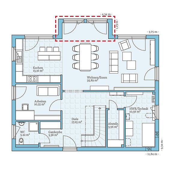 Fertighaus Variant 35-184: Grundrissoption EG