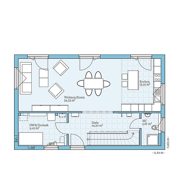 Fertighaus Cubus 148: Grundriss EG