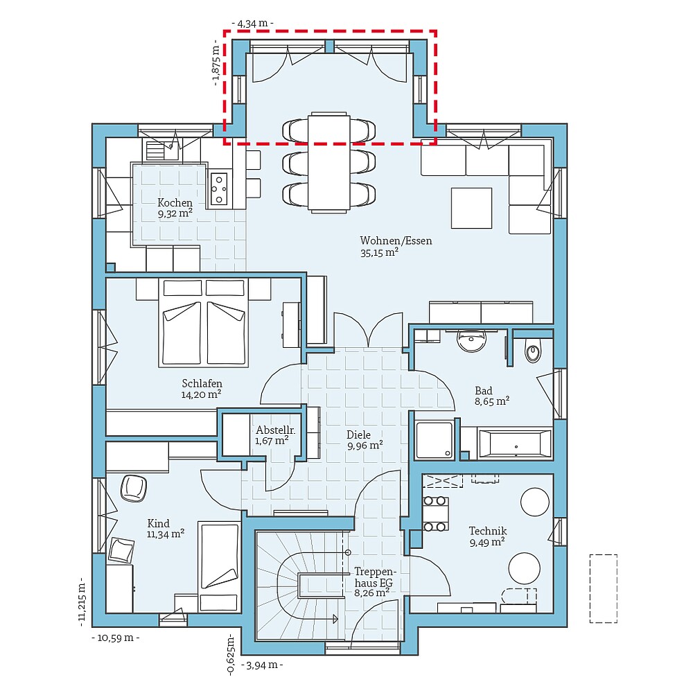 Erdgeschoss Fertighaus Duo 203: Grundrissoption EG