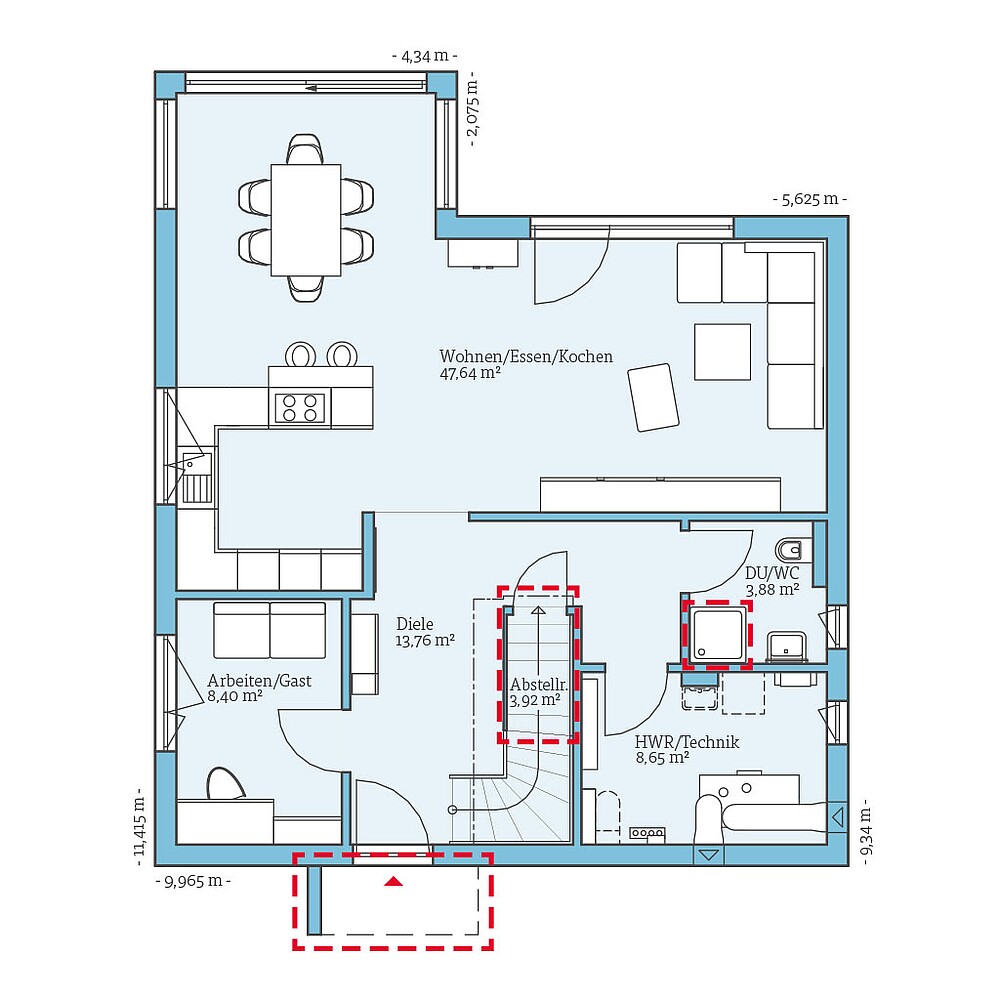 QNG⁺-Line: Villa 163: Grundrissoption 1 EG - Hanse Haus