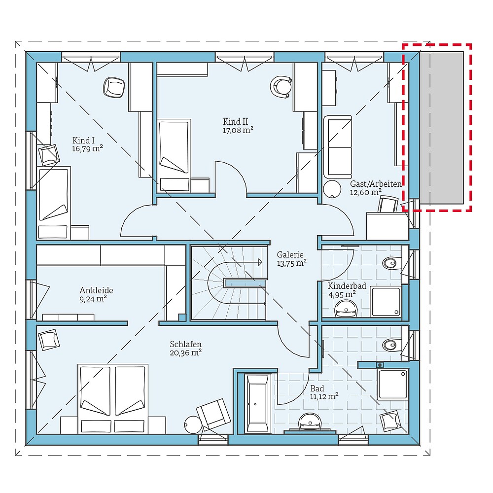 Planungsoption Obergeschoss Fertighaus Duo 212: Grundrissoption OG