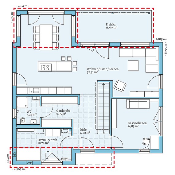 Fertighaus Villa 174: Grundrissoption EG
