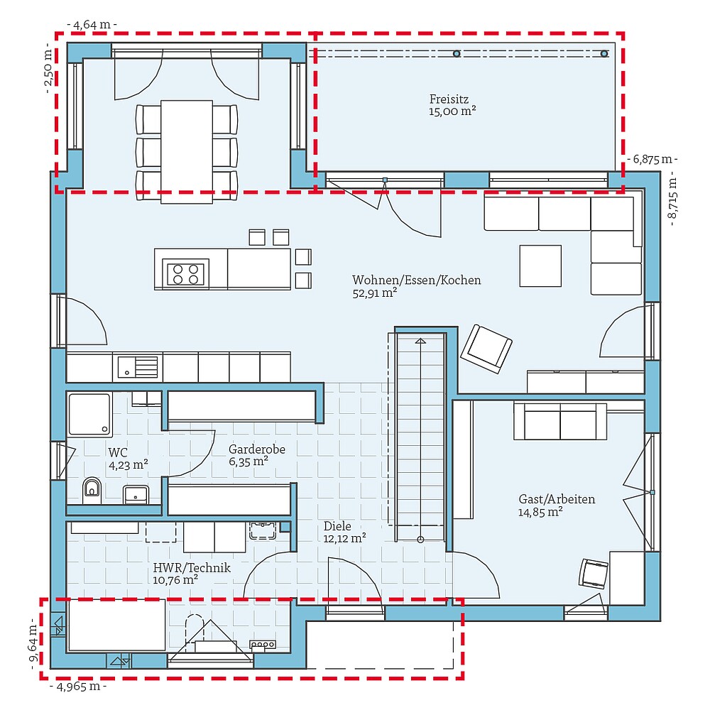 Fertighaus Villa 174: Grundrissoption EG