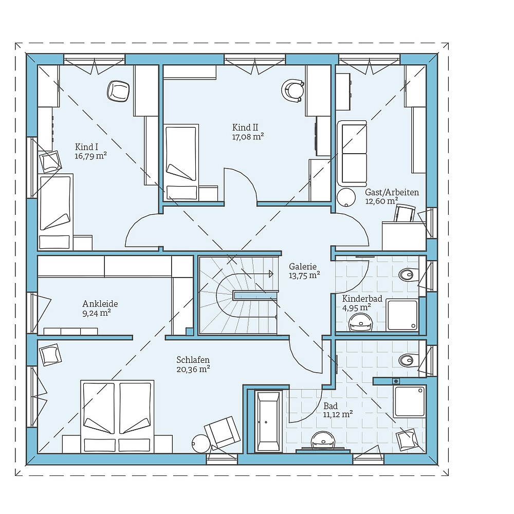 Obergeschoss Fertighaus Duo 212: Grundriss OG